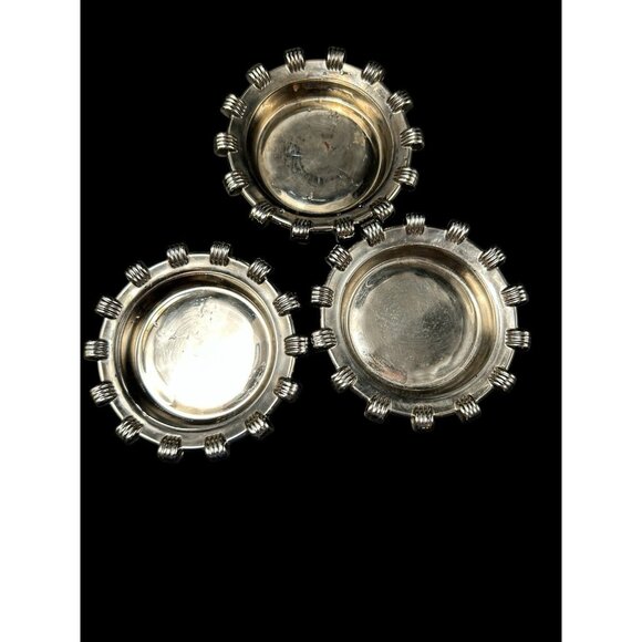 Set 3 Vintage Silver Tone Chainlink Trim Ashtray Glass Metal Rim 3"  Industrial - Picture 6 of 11